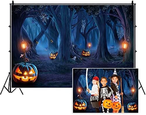 Renaiss Halloween Backdrop Spider Web Trees Grimace Pumpkin Lamp Gloomy Forest Photography Background Creepy Moonlight Woods Halloween Birthday Dress Up Party Decor 12x8ft Photo Booth Props Wallpaper by Renaiss