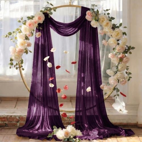 Pack of 2 Wedding Arch Drape Panel Fabric 30" x 40ft - Eggplant - Image 6