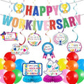 Work Anniversary Decorations: Happy Anniversary Banner Happy Anniversary Decorations with Hanging Swirls Honeycomb Centerpieces Balloons Office Employee Worker Appreciation Decor by Unknown