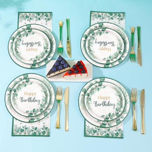 168Pcs Sage Green Birthday Decorations, Plates & Napkins Set - Image 4