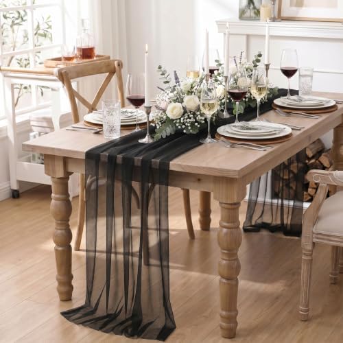 Artoid Mode Black Gauze Table Runner 28x120Inch, Seasonal Sheer Kitchen Dining Holiday Wedding Birthday Baby Shower Table Decor for Home Party - Image 3