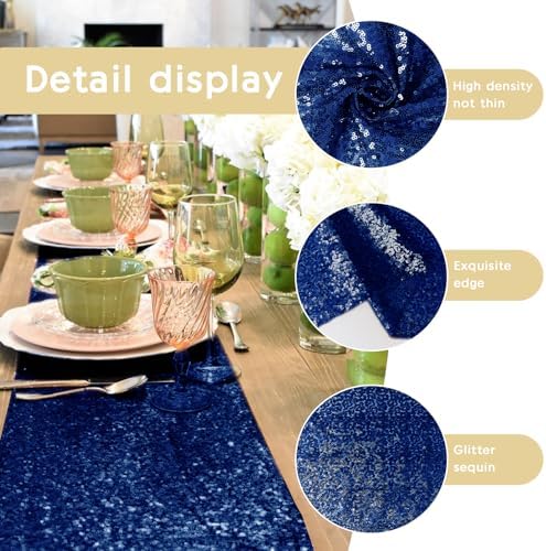 2 Packs 12 x 72 inches Sequin Table Runner, Navy Blue Glitter Table Runner for Birthday Party Supplies Wedding Engagement Baby Shower Holiday Celebration Event Decorations - Image 5
