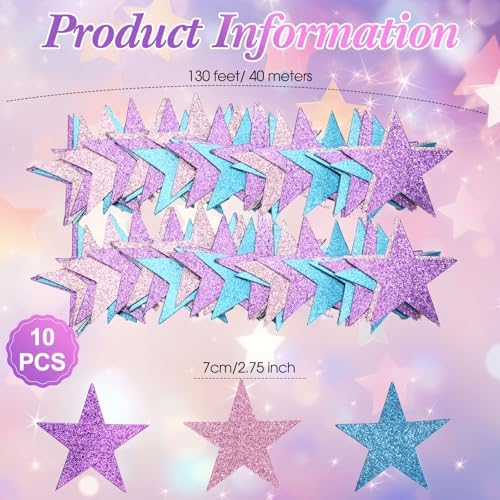 Patelai 130 ft Star Garland Banner Decor,Purple, Pink, Blue - Image 2
