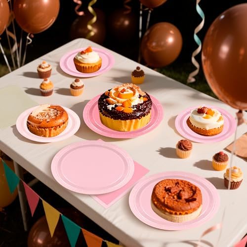 180Pcs Pink Party Supplies Paper Plates and Napkins Serve 60 - Image 4