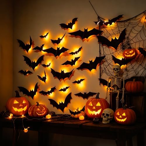 DR.DUDU 36 Pack Light Up Bats Halloween Decorations, Orange - Image 6