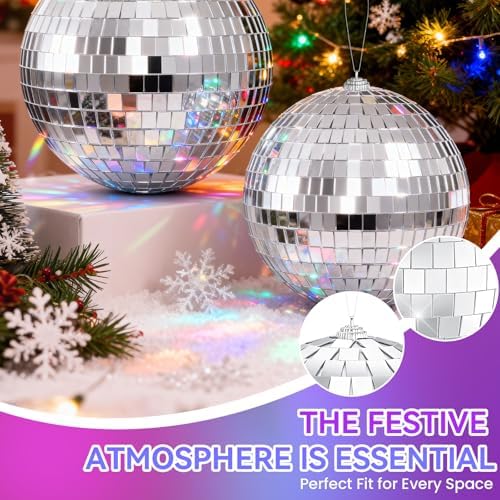 Youdepot Disco Ball 4 Inch 2-Pack, Silver Mirror Balls with Hanging Strings - Image 6