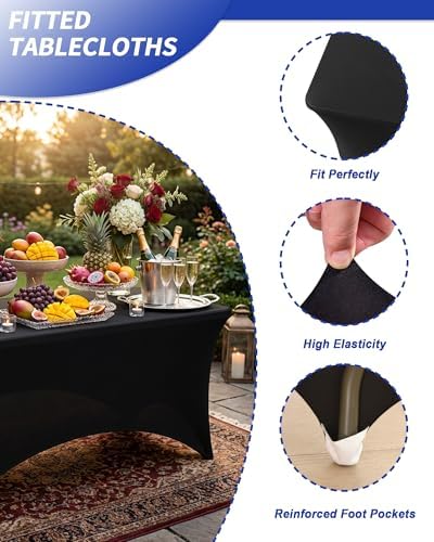 Fixwal 3 Pack 4FT Black Tablecloth Rectangle Spandex Fitted Table Cover - Image 4
