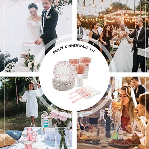 AIRE Pink Rose Gold Paper Plates Set, 175PCS Disposable Dinnerware for 25 - Image 4
