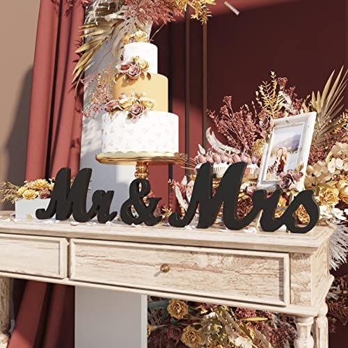 VIOPVERY Wooden Mr & Mrs Wedding Sign with Just Married Banner,Black - Image 5