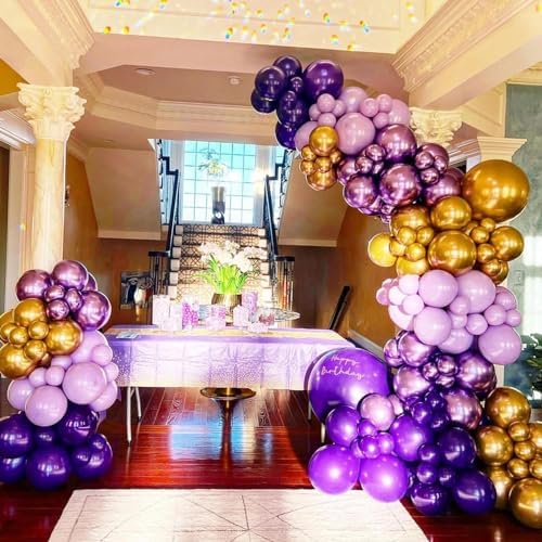 Purple Balloon Arch Kit, ADOINBY 153Pcs Different Sizes inch Lavender Metallic Purple and Gold Balloons and Confetti Party Balloon Garland Kit for Women Birthday Baby Shower Wedding Party Decorations - Image 3