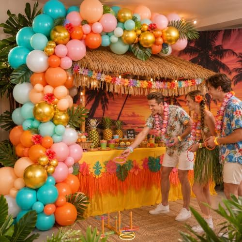 Tropical Balloon Arch Kit, 149 PCS Hawaiian Luau Balloons Garland Pink Teal Orange Coral Metallic Gold Latex Balloons for Flamingo Summer Aloha Beach Pool Baby Shower Birthday Party Decorations - Image 6