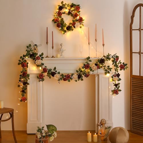 Garisey 5FT Burgundy Ivory Artificial Rose Garland for Wedding Arch Table - Image 4