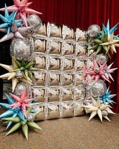 50pcs Metallic Silver Square Foil Balloons Wall Backdrop with 79pcs Metallic Silver Balloon Garland Arch Kit, Double Sided Balloon Tunnel for Anniversary Engagement Birthday Prom Decorations - Image 5