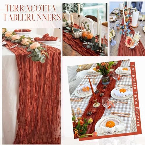 8 Pack Terracotta Cheesecloth Table Runner 21x120 Inch Boho Gauze 10FT Long - Image 4