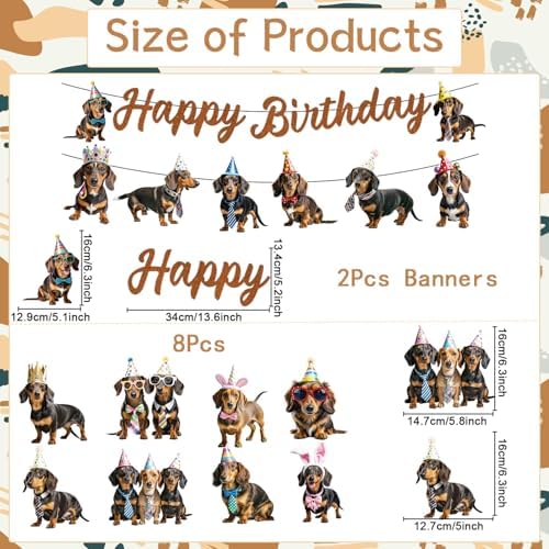 Dachshund Dog Birthday Banners Hanging Swirls Party Decor 10PCS - Image 2