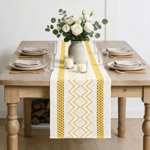 Artoid Mode Yellow Stripe Diamond Woven Table Runner 12x72 Inch - Image 2