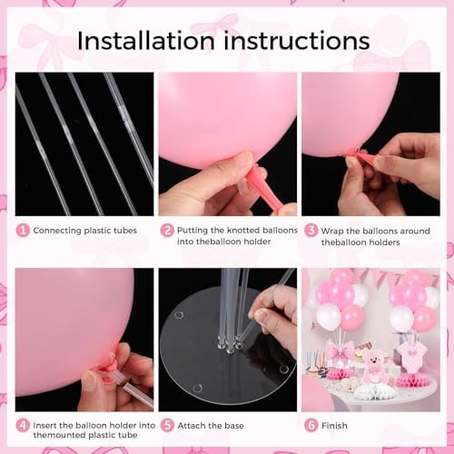 6 Set Pink Baby Shower Decorations Pink Balloon Centerpiece for Tables with Balloons Stand Kit for Baby Girl Princess Birthday Wedding Bridal Shower Graduation Mother's Day Party Decorations - Image 5