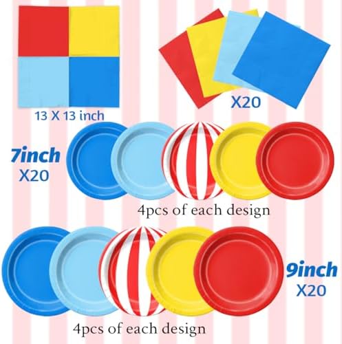 CMUSKO 60Pcs Carnival Plates and Napkins-Circus Theme Party Decorations Red Blue Yellow Tableware for Birthday, Baby Shower - Image 4