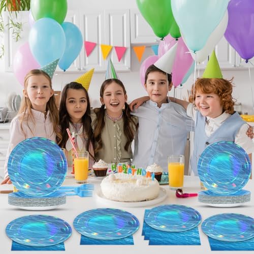 96Pcs Iridescent Sea Party Plates Napkins Waves Birthday Party Decorations - Image 5