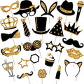 Zonon 24 Pcs Photo Booth Props Set Black Gold Birthday,Golden by Zonon