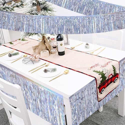 Laser Silver Streamers Party Decorations 4Pack 48FT Table Skirt Tinsel Garland Metallic Parade Float Decorations Ceiling Backdrop Curtain for Wedding Birthday Party Decoration Halloween Christmas - Image 3