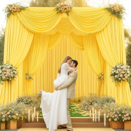 8x10FT Yellow Backdrop Curtains for Wedding Parties, Wrinkle Free Polyester Photography Backdrop Drapes for Wedding Baby Shower Birthday Parties Stage Background Stand Decorations 4x10ft,2 Panels - Image 5