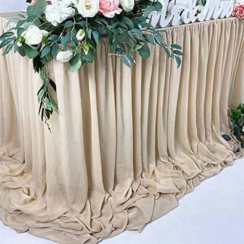 Pooling and Floating Chiffon Table Skirt with extra length, 6FT 9FT 14FT Sheer Tablecloth, Baby Shower, Birthdays Party, Main Cake Table Decoration, Wdding Table Skirt (Nude/Sand, 6FT) - Image 5