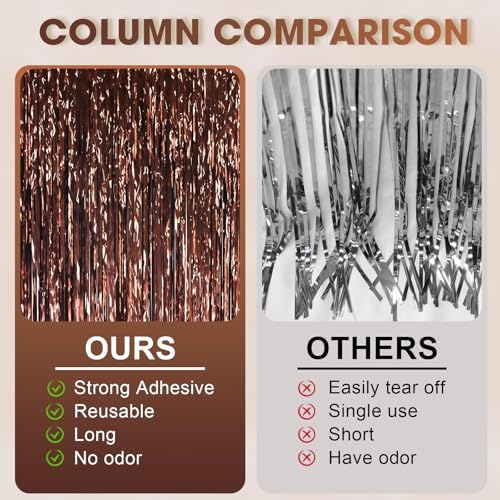 Voircoloria Brown Foil Fringe Backdrop Curtains, 3.3x6.6ft, 3pcs - Image 4