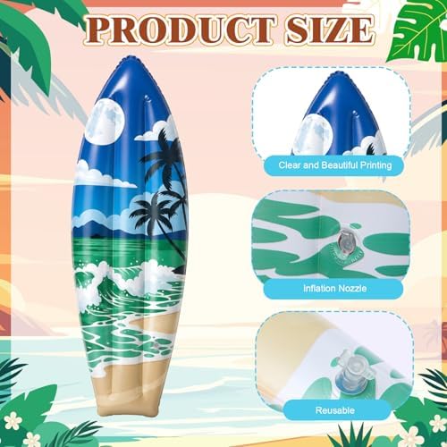 JellyArch 4 Pcs Summer Inflatable Surf Board 36 in Hawaiian Party Decor - Image 4