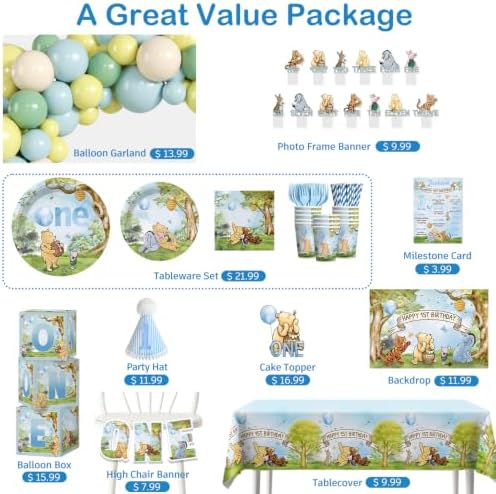 Classic Bear 1st Birthday Decorations Balloon Arch Kit and Plates Set - Image 3