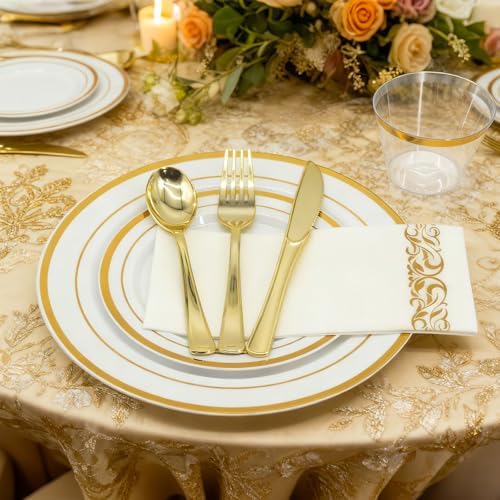 AIRE Gold White Plastic Plates Set, 350PCS Disposable Tableware for 50 - Image 3
