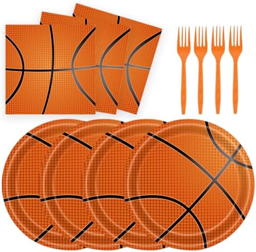 72 Pcs Basketball Plates Napkins and Forks Set, 7 Inch, Serves 24 Guests by KFJBPB