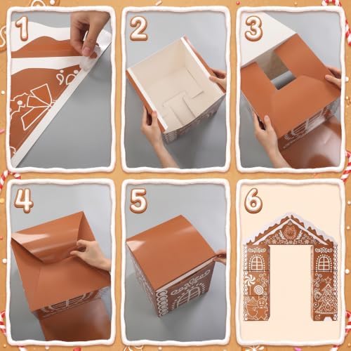Bucherry 7 Pcs Gingerbread House Decor Christmas Cardboard Playhouse - Image 2