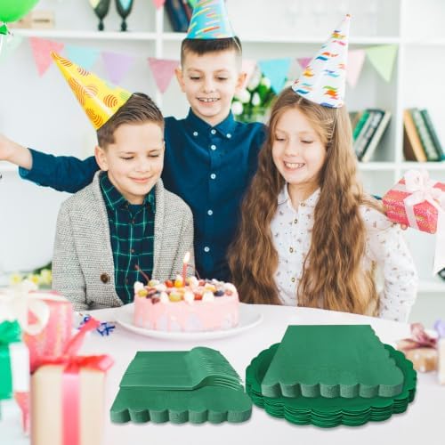 Dark Green Paper Plates and Napkins Fork Party Supplies - Image 5