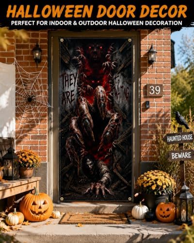 Halloween Monster Door Banner 35.4 x 78.7 Inch Polyester Door Cover, Creepy Creature Entrance Decoration for Front Door Porch Entryway Haunted House Seasonal Home Decor - Image 5