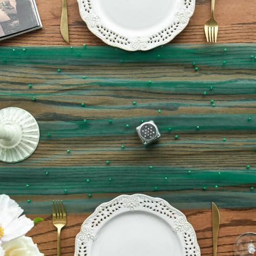 Artoid Mode Pearl Dark Green Gauze Table Runner 10FT Home Decor - Image 5