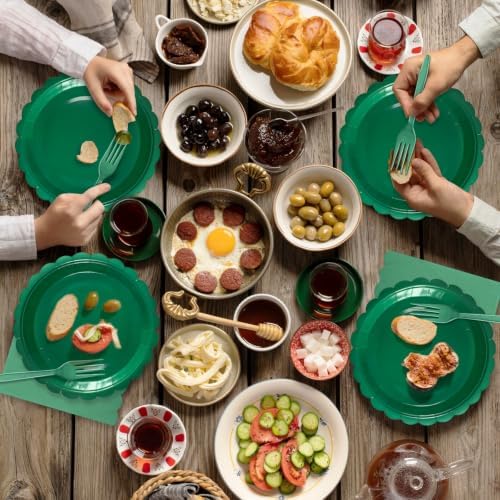 Dark Green Paper Plates and Napkins Fork Party Supplies - Image 6
