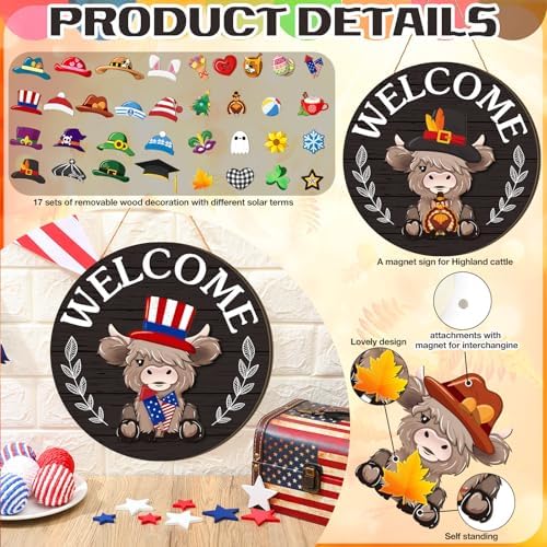 Vicenpal 35 Pcs Fall Interchangeable Highland Cow Welcome Sign, Ebony - Image 4
