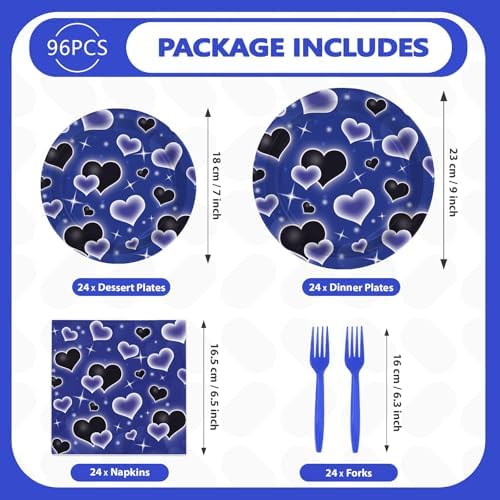 96Pcs Blue Black Heart Y2K Birthday Party Decoration, Serve 24 - Image 5