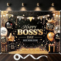 Black and Gold Happy Boss's Day Decorations Boss Day Backdrop Banner for Office Best Boss Ever Party Photo Props Background, Office Gatherings Party Decorations 83" x 59" by DuoduoBuy