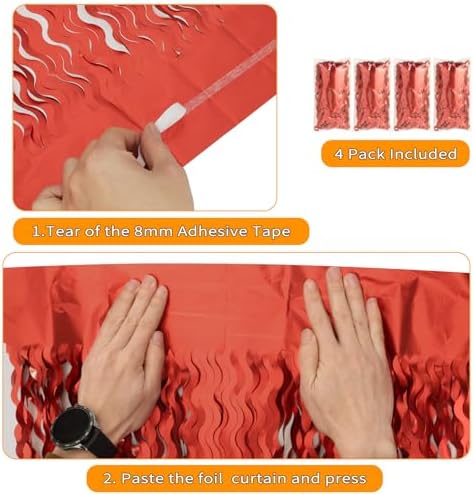 4 Pack Red Streamers Party Decorations - 3.3x6.6ft Foil Curtain Background for Birthday Decorations | Wedding | Halloween | Christmas Party Decoration | Red Tinsel Backdrop - Image 3