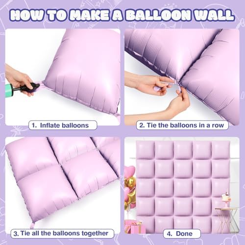 NISOCY 25PCS Matte Pastel Purple Square Foil Balloons Wall Backdrop - Image 4