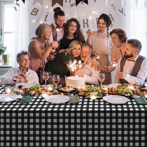 12Pack Black and White Plastic Checkered Tablecloth, Premium Decorative Disposable Black Gingham Plaid Tablecloths for Parties, Rectangle Party Table Cover for Picnic Farm Birthday Wedding, 54x108Inch - Image 5