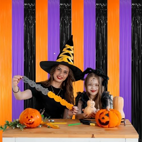 GOER 3.2 ft x 8.2 ft Metallic Tinsel Foil Fringe Party Backdrop for Halloween Birthday Graduation New Year's Party Decorations(3 Packs,Black&Orange&Purple) - Image 3