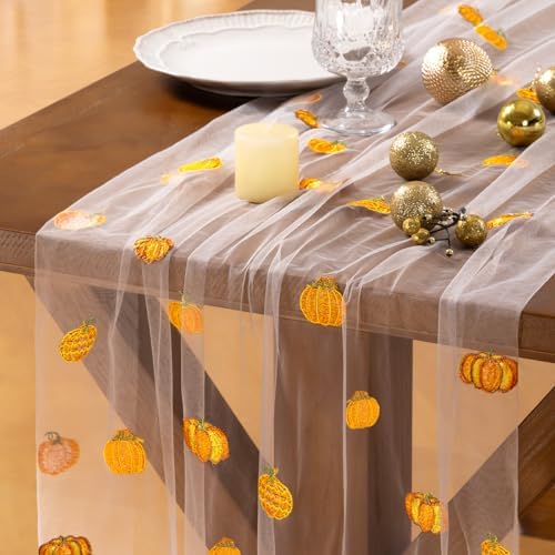 Pumpkin Table Runner Fall Tulle Gauze Sheer Cheesecloth Party Home Decor by Socomi