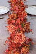 Anna's Whimsy 5.91FT Artificial Eucalyptus Garland with Flowers, Fall Decor Fake Rose Gypsophila Garland, Fall Flower Faux Floral Garlands for Wedding Home Party Table Runner(Orange, 1) by AnnasWhimsy