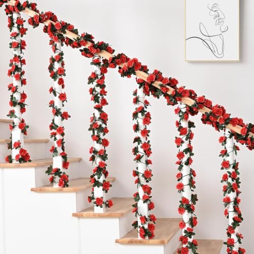 2 Pcs 16.5Ft Flower Garland Rose Vines, Orange Floral Garland Flower Vines - Image 6