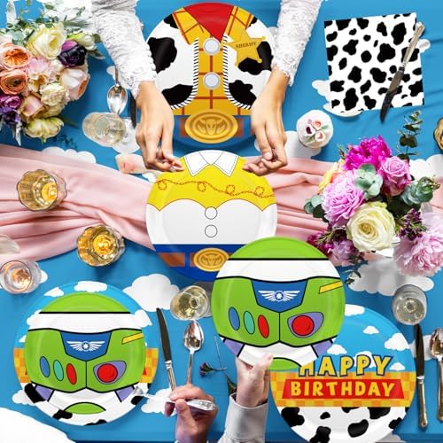 Story Birthday Party Decorations 130pcs for 20 Guests,Include 1 Banner, 12 Cupcake Topper, 1 Cake Topper,40 Paper Plates,20 Napkins,20 Paper Cups,2 Plastic Tablecloth,20 Forks,14 Latex Balloons - Image 7
