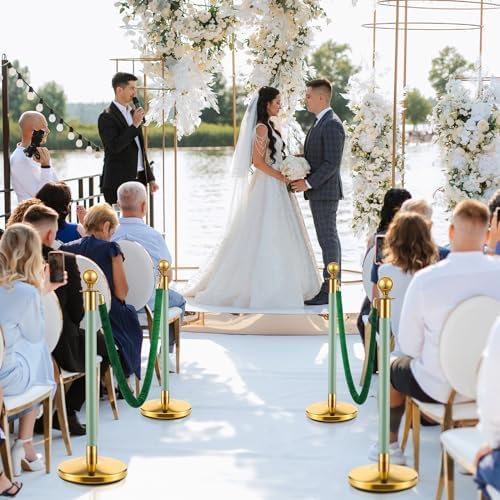 Ferraycle 2 Pcs Stainless Steel Stanchions Post Queue 38 Inch, 5 ft Velvet Carpet Ropes and Pole, Control Barriers for Wedding Birthday Party Decoration Sand Injection Hollow Base Set (Green,Gold) - Image 6