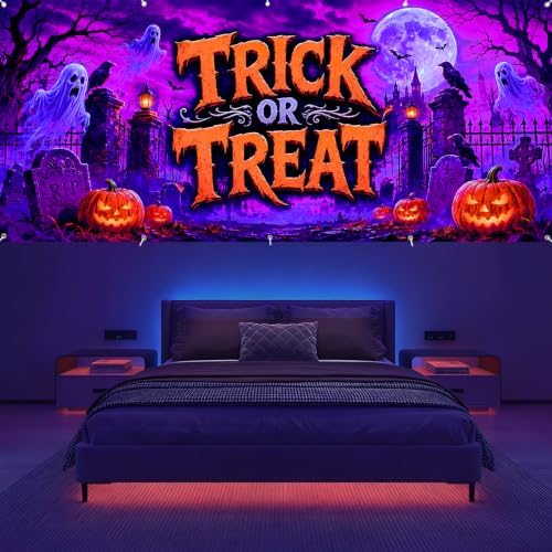 7 x 16 ft Trick Treat Halloween Garage Door Decorations Halloween decorations Door Cover, Blacklight UV Reactive Hanging Banner for Home, Outdoor, Indoor, Spooky Party, Wall, Window - Image 4